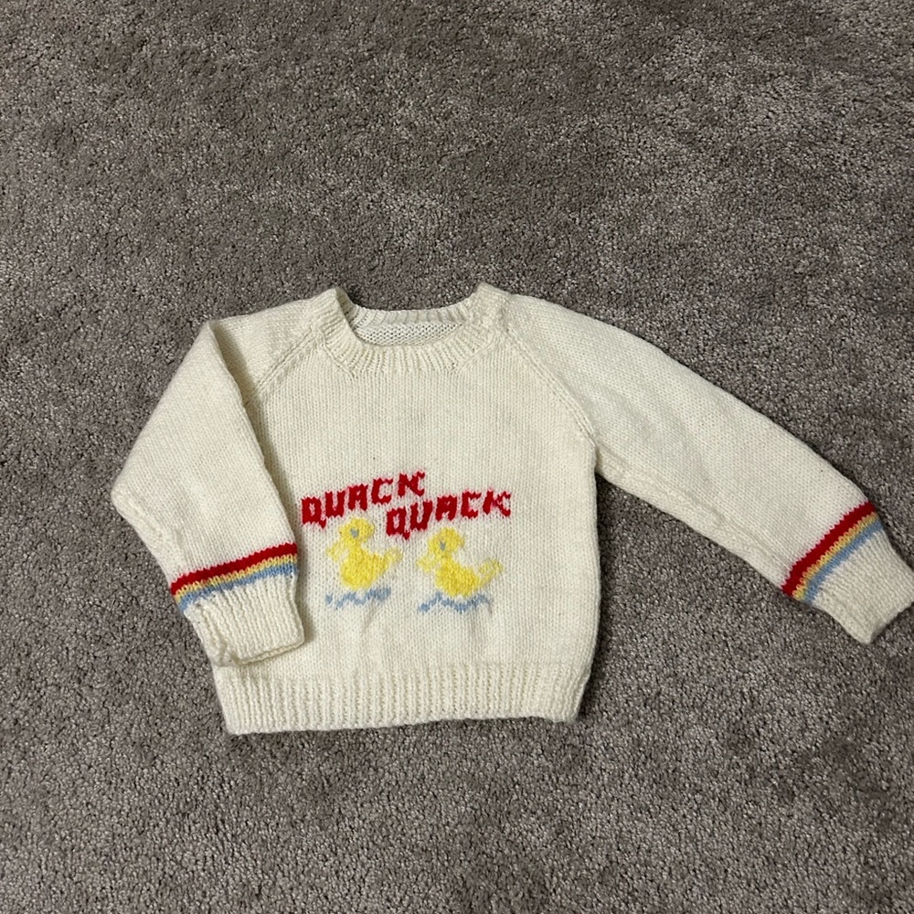 Vintage Handmade Cream Knit 'Quack Quack' Duck Sweater